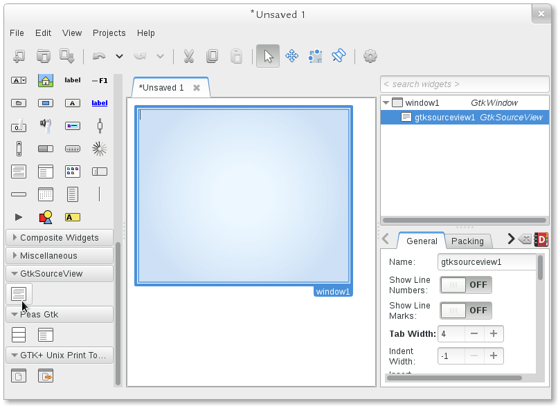 Catalogue GtkSourceView dans Glade